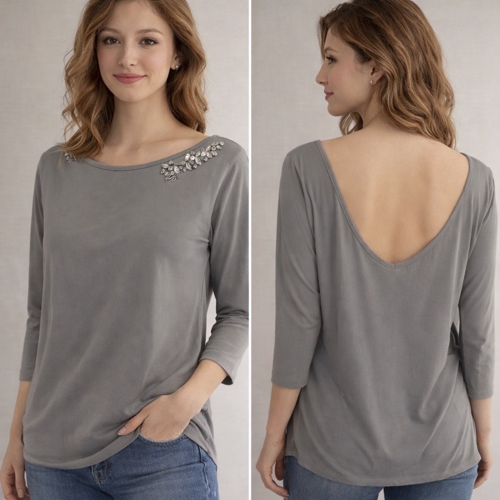 Blumarine Gray Women's Top with Embellished Detail